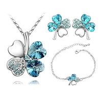 AILUOR Moda Unisex Cristal Austriaco Afortunado de Cuatro Hojas del trébol Collar de la Pulsera o aretes Azul Ajustable