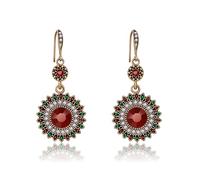 AILUOR Pendientes colgantes vintage redondos de zafiro azul con girasoles para mujer, aretes únicos retro coloridos étnicos bohemios para mujer, 5.5cm*2.5cm, Zinc, Circonia cúbica