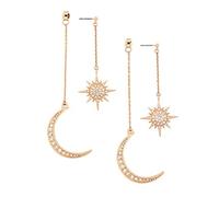 AILUOR Pendientes de aro colgantes de estrella y luna de cristal, pendientes de gota de sol y estrella de luna plateada, pendientes boho, joyería punk retro para mujeres y niñas (Oro)