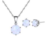AILUOR Plata esterlina de Las Mujeres Collar Colgante Creado Solitaire simulado Preciosa Redonda halo y Stud Pendientes Conjunto Blanca