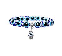 AILUOR Pulseras de mal de ojo para mujer Pulsera de mal de ojo Hamsa Azul con abalorios Pulsera elastica Mano de Fatima Pulsera de la suerte ojo de mal para proteccion y bendicion (8mm)