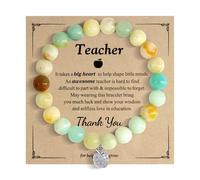AILUOR Teacher Appreciation Gifts, Natural Stone Stretch Teacher Bracelet Regalos para Mujeres, Regalos Significativos para Profesores con Tarjeta de Mensaje (circón manzana-Azul)