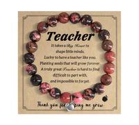 AILUOR Teacher Appreciation Gifts, Natural Stone Stretch Teacher Bracelet Regalos para Mujeres, Regalos Significativos para Profesores con Tarjeta de Mensaje (C-manzana-Rojo)