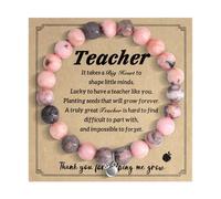 AILUOR Teacher Appreciation Gifts, Natural Stone Stretch Teacher Bracelet Regalos para Mujeres, Regalos Significativos para Profesores con Tarjeta de Mensaje (C-manzana-Rosa)