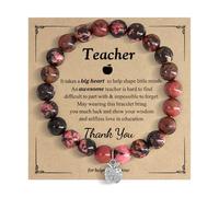 AILUOR Teacher Appreciation Gifts, Natural Stone Stretch Teacher Bracelet Regalos para Mujeres, Regalos Significativos para Profesores con Tarjeta de Mensaje (A-zircón manzana-Rojo)