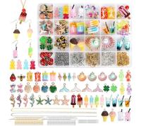 AILUYA 350 piezas de conjunto de colgantes con encanto, set para hacer joyas, cosas geniales con té de burbujas, mariposas, gomitas, para hacer pendientes para pulseras DIY, collares, manualidades de