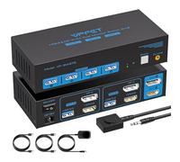 AILVLVNG HDMI Displayport KVM Switch 2 PC 2 Monitores 4K@60Hz USB 3.0 KVM para 2 PC Comparten 2 Monitor y 4 Puertos USB 3.0, Incluye Adaptador de 12V 1A y Controlador de Escritorio