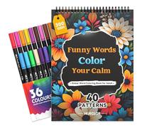 AILVLVNG Libro de colorear de papel grueso de 300 g/m² para adultos, para relajación, con 40 patrones de impresión grandes y 36 marcadores de primera calidad. Encuadernación en espiral, sin sangrado