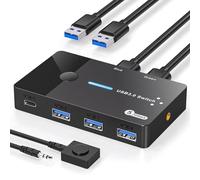 AILVLVNG Switch USB 3.0 2 PC Compartiendo Dispositivos USBC y A Conmutador USB3.0 2 Entradas 4 Salidas Compartiendo Teclado Ratón e Impresora USB Switch para con Controlador de Sobremesa y 2 USBCable