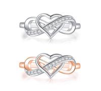 AILYFIRMO Anillo de circonita cúbica Infinita en Forma de corazón para Mujer, Anillo de Promesa con Nudo de Amor para Siempre, Anillo de Promesa con Nudo de Amor para Siempre (11,Silver+ Rose Gold)