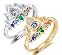 AILYFIRMO Siempre en mi corazón - Anillo guardián de loto arcoíris de siete colores, simboliza el amor eterno/afecto familiar, anillo de loto eterno arcoíris ajustable de siete colores (Silver+Gold)