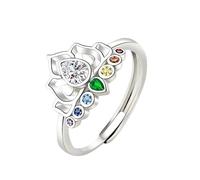 AILYFIRMO Siempre en mi corazón - Anillo guardián de loto arcoíris de siete colores, simboliza el amor eterno/afecto familiar, anillo de loto eterno arcoíris ajustable de siete colores (Silver)