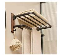AILZCFX Toallero de Madera rústica para Estante de baño, Soporte Doble para Barra de Toalla con Ganchos, Colgador de Toallas montado en la Pared, Estante Plegable para Toallas, Estante para Lavabo d