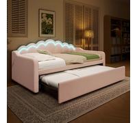 AilZylphera Cama infantil 90/180 x 200 cm, tapizada con cama nido, sofá cama con somier, marco de cama con somier, cama de día o sofá cama de terciopelo, cama juvenil/funcional sin colchón (rosa 4)