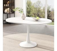 AilZylphera Mesa de comedor extensible redonda de 100/140 cm, color blanco, mesa de comedor ovalada de madera para 4-6 personas, mesa de cocina redonda/ovalada con tapas extensibles, mesa para comedor