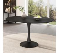 AilZylphera Mesa de comedor extensible redonda de 100/140 cm, color negro, mesa de comedor ovalada de madera para 4-6 personas, mesa de cocina redonda/ovalada con tapas extensibles, mesa para comedor