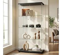 AilZylphera Vitrina de cristal de pie, vitrina de cristal negro, vitrina con puertas de cristal, cuatro ventanas dobles con cristal, estantería para salón o dormitorio, 80 x 36 x 164 cm (puerta doble