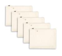 AIMA Neceser de maquillaje, estuche de tela de algodón 100% reciclado, bolso multiusos con cremallera de metal, organizador de maleta, bolso, estuche portalápices, bolso personalizable, Beige_5-pack