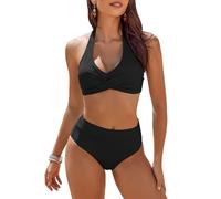 AI'MAGE Mujer Traje De Baño Push up Sujetador Acolchado Bikini, Negro, L