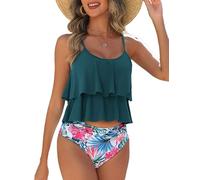 AI'MAGE Tankini Conjunto De Mujer Traje De Ba o De Dos Piezas Trajes De Ba o con Cuello En V para Mujer Top Tankini con Pantalones Cortos De Ba o S XXL Azul L
