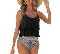 AI'MAGE Tankini Conjunto De Traje De Ba o De Dos Piezas para Mujer Trajes De Ba o con Cuello En V para Mujer Top Tankini con Pantalones Cortos De Ba o S XXL Negro L