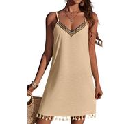 AI'MAGE Vestido De Playa De Mujer con Cuello En V Vacaciones De Verano Traje De Baño Estilo Boho Vestido De Mujer Túnica De Playa Marrón Claro L