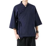 AIMAIBMLD Men's Shirt Chinese Style Cardigan Jacket Open Front Outerwear -Color-Large
