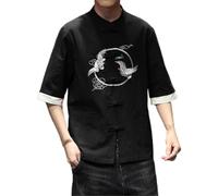 AIMAIBMLD Men's Shirt Chinese Style Embroidered Vintage Summer Casual for Blouse-Black-XX-Large