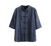 AIMAIBMLD Men's Shirt Chinese Style Linen Shirt Vintage Short Sleeve Casual for Blouse-Color-Large