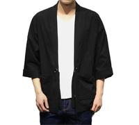 AIMAIBMLD Men's Shirt Chinese Style Summer Cardigan Jacket Lightweight Open Front for Blouse-Black-Medium