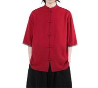 AIMAIBMLD Men's Shirt Chinese Style Summer Ice Silk Short Sleeve Lightweight for Blouse-Red-Medium