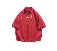 AIMAIBMLD Men's Shirt Chinese Style Summer Top Vintage Short Sleeve Casual for Blouse-Red-Medium