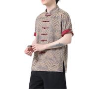 AIMAIBMLD Men's Shirt Chinese Style Summer Vintage 3/4 Sleeve Casual Jacket -Yellow-XX-Large