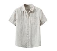 AIMAIBMLD Men's Shirt Linen Summer Chinese Style Vintage Lightweight Loose for Blouse-Apricot-X-Large
