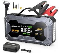 AIMAPOW Arrancador de Coches 9000A con Compresor, 160PSI Inflador de Neumáticos, Jump Starter 12V, Arrancador de Baterias de Coche(Todo Gasolina o 12L Diésel), Pantalla LCD, Luz de Emergencia