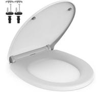 AIMAX Tapa WC Universal, Asiento de Inodoro de Cierre Suave en Forma de O con Liberación Rápida, Ideal para Reposición, Retirada Rápida con Fácil Limpieza, Blanco