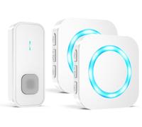 AIMAX Timbre Inalámbrico con 1 Emisor y 2 Receptores, Alcance de 400 m, IP55 Impermeable, 5 Niveles de Volumen / 55 Melodías, Apto para Interior y Exterior, Blanco