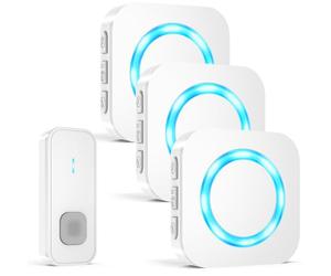 AIMAX Timbre inalámbrico con 1 transmisor y 3 receptores, Timbre inalámbrico Exterior Impermeable, Alcance de 400 m, Impermeable IP55, 55 Tonos de Llamada, 5 Niveles de Volumen con Flash LED