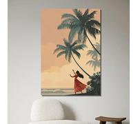 AIMCJFBYL Cuadro decorativo de pared con lienzo de estilo bohemio playero con baile hula, arte moderno, puesta de sol costera, póster para decoración del hogar (70x100cm/marco interno)