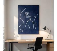AIMCJFBYL Cuadro decorativo de pared en lienzo con figura de arte lineal azul marino, impresión de dibujo lineal abstracto moderno, póster para decoración del hogar (60x80cm/marco interno)