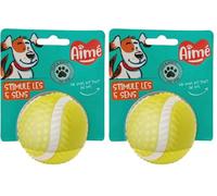 Aimé - Pelota para Perros 5 en 1 Sabor de Carne - Juguete Interactivo/Educativo para desarrollar y estimular los 5 sentidos, Resistente a Todas Las Razas y Todas Las Edades - Pelota 8 cm