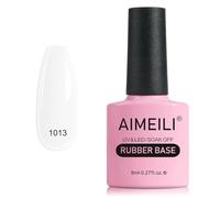 AIMEILI Base Rubber Gel, Cura UV/LED Autonivelante para Uñas Reforzador de Uñas Flexible con Brillo Pegamento para Rhinestones Gelatina Gel Base y Builder 5 en 1, 1013