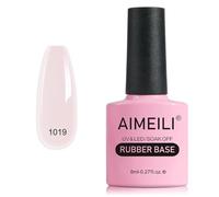 AIMEILI Base Rubber Gel, Cura UV/LED Autonivelante para Uñas Reforzador de Uñas Flexible con Brillo Pegamento para Rhinestones Gelatina Gel Base y Builder 5 en 1, 1019