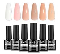AIMEILI Base Rubber Para Uñas Rubber Base Gel UV LED Nail Builder Constructor Nail Strengthener Gel Adhesive Rhinestones 6 Colors Clear Pink Nude brown Light beige Home Salon DIY Manicure 5ML-Set 86