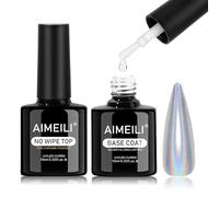 AIMEILI Base y Top Coat Semipermanente, Capa Superior y de Base Para Cromo Espejo UV LED Soak Off Gel Coat Para Chrome Mirror Nails Metallic Gel Nail Polish Salon Home DIY Manicura, 2 x 10ml