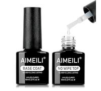 AIMEILI Base y Top Coat Semipermanente Esmalte Alta Brillo UV LED Kit de Uñas Gel de Regalo Para Kit de Manicura Soak off Manicura y Pedicura Vegano - 2 x 8ml