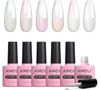 AIMEILI Capa Superior de Brillo de Perlas Esmalte en Gel,6 Botellas 10ml destellar para uñas, Sin crueldad Vegano UV LED Gel de arcoíris con brillo para uñas, Fácil de usar, Set 75