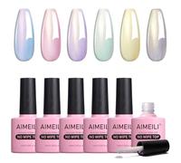 AIMEILI Capa Superior de Brillo de Perlas Esmalte en Gel,6 Botellas 10ml destellar para uñas, Sin crueldad Vegano UV LED Gel de arcoíris con brillo para uñas, Fácil de usar, Set 76