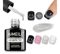 AIMEILI Cat Eye Gel esmalte de uñas Top Coat, 2 en 1 arco iris Glitter No Wipe Top Coat - acabado brillante y de larga duración, remojo de manicura de arte de uñas 10ML