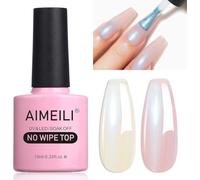 AIMEILI Esmalte de gel 2 en 1 con purpurina perla, esmalte Aurora con capa superior brillante, no se limpia con LED UV, acabado cromado
